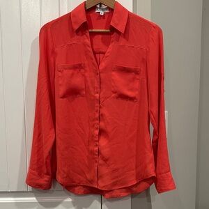 Express Vibrant Orange Button-Down Shirt